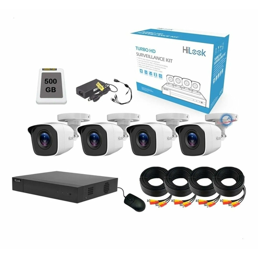 KIT Hilook TurboHD 1080p | DVR 4 Canales | 4 CÃ¡maras | 1 HDD | Fuentes de poder